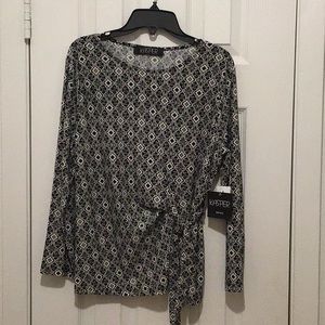Kasper - Faux Wrap Top- Black and White
